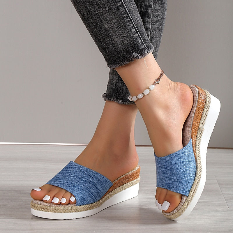 Aichashi Casual Beach Platform Slippers Women Summer Thick Sole Wedges Sandals Woman Plus Size 42 Non-Slip Open Toe Wedge Shoes