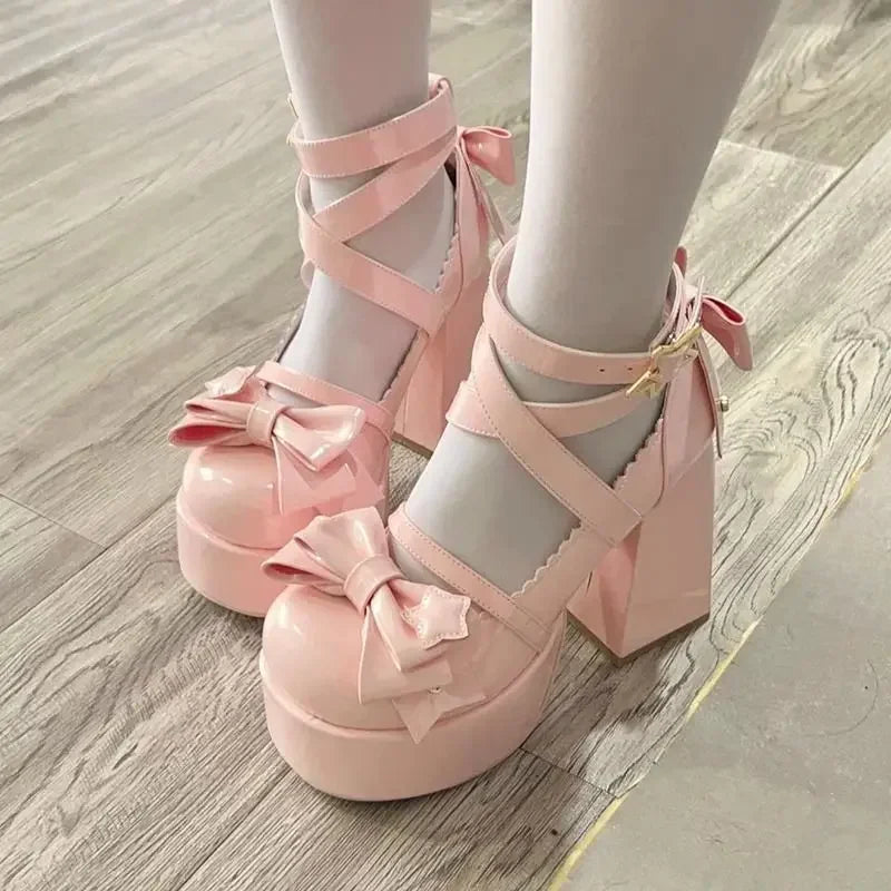 Aichashi 2024 New Sweet Vintage Mary Janes Shoes Women Star Buckle Lolita Kawaii Platform Shoes Female Bow-knot Cute Designer Shoes