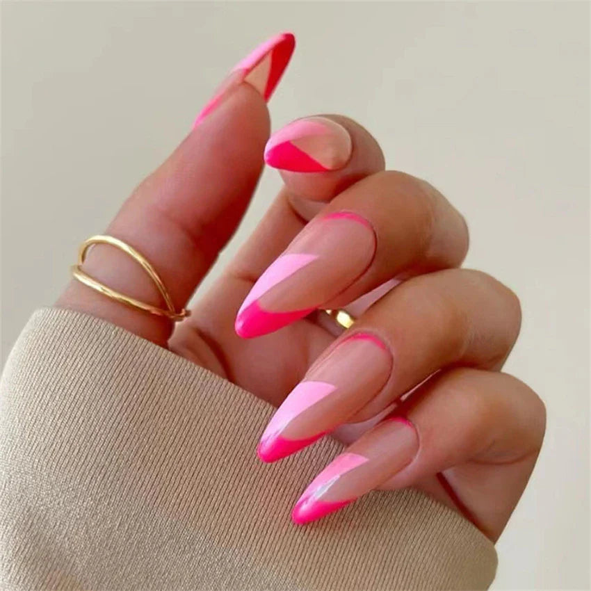 24Ps/Set Square Head Coffin Wearing False Nails Art Pink Matte French Fake Nails Leopard Artificial Acrylic White Press on Nails