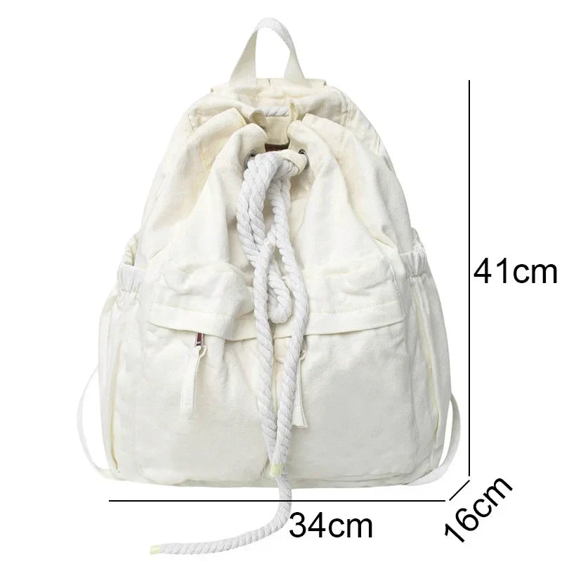 Aichashi BACK TO SCHOOL Ladies Canvas Vintage Girl Leisure Drawstring Book Bag Female Brown Laptop College Backpack Women Travel School Bag Fashion Cool