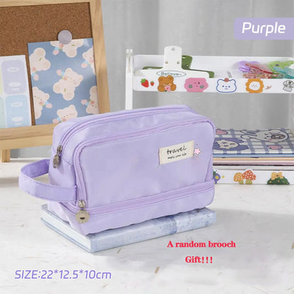 Aichashi BACK TO SCHOOL Macaron Pencil Case Double layer Large Capacity pencil bag Cute Back to School Stationery Supplies Schools & Offices