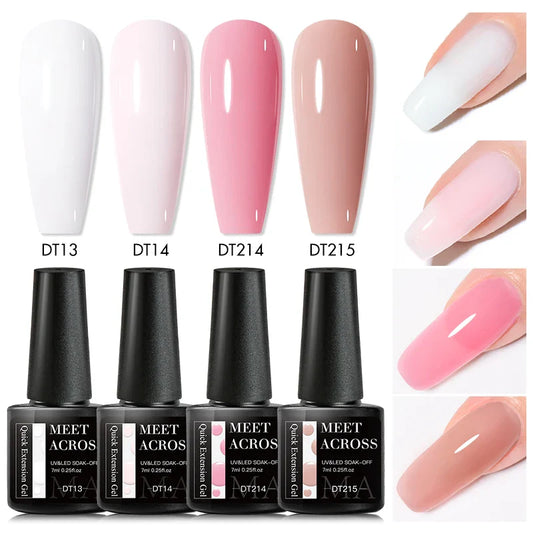 4Pcs/Set 7ml Quick Extension Gel Nail Polish Semi Permanent Nude White Pink Finger Extension Nail Art Varinish