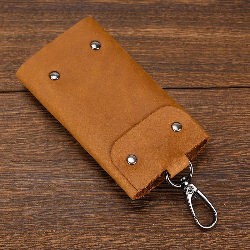 aichashi Vintage Crazy Horse Genuine Leather Keychain Men Women Key Holder Cow Split Car Key Bag Wallet Housekeeper Keyring Case wallets