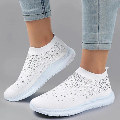 aichashi Breathable Mesh Crystal Sneaker Shoes for Women  Summer Knitted Platform Sneakers Woman Plus Size Comfortable Soft Flats