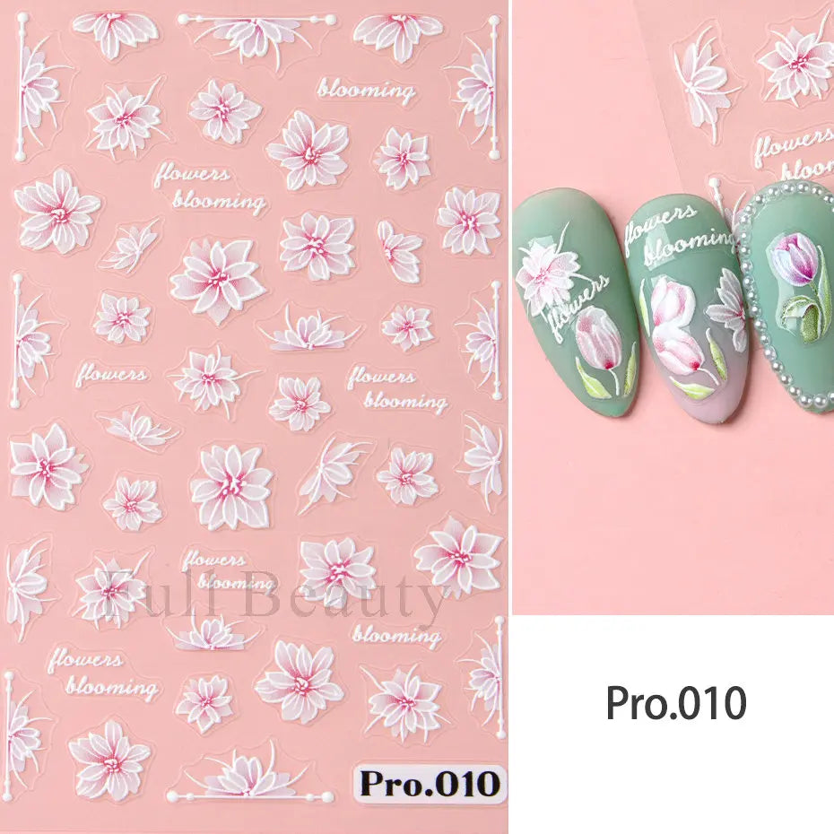 Aichashi 1Pcs Sakura Stickers For Nails 5D Embossed Spring Cherry Blossom Tulip Peony Flowers Petals Sliders Manicure Decoration