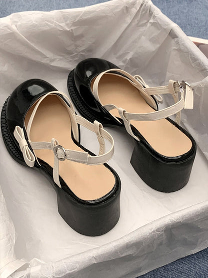 Aichashi Mary Janes Platform Shoes Buckle Bow Round Toe Sweet Shoes Lolita Hollow Fairy Elegant Sandals Shoes Woman Casual Summer