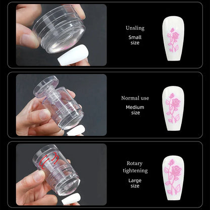 Aichashi New Rotatable Transparent Stamps Variable Pattern Size Silicone Fingertip Printing French Nail Seal Stamper Scraper Tool