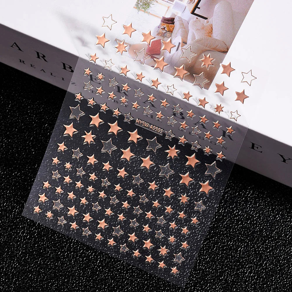 3D Gold Sun/Moon/Star Bronzing Nail Art Sticker 8*10cm Laser Star Moon Design Nail Decal Gold Silver Self-Adhesive Slider