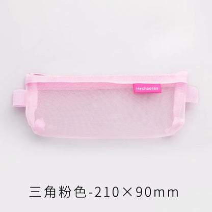 Aichashi BACK TO SCHOOL Transparent Mesh Pencil Case Pencil Bags Square/Oval Portable Pen Pencil Pouch Bag School Office Supplies Stationery Pen Box