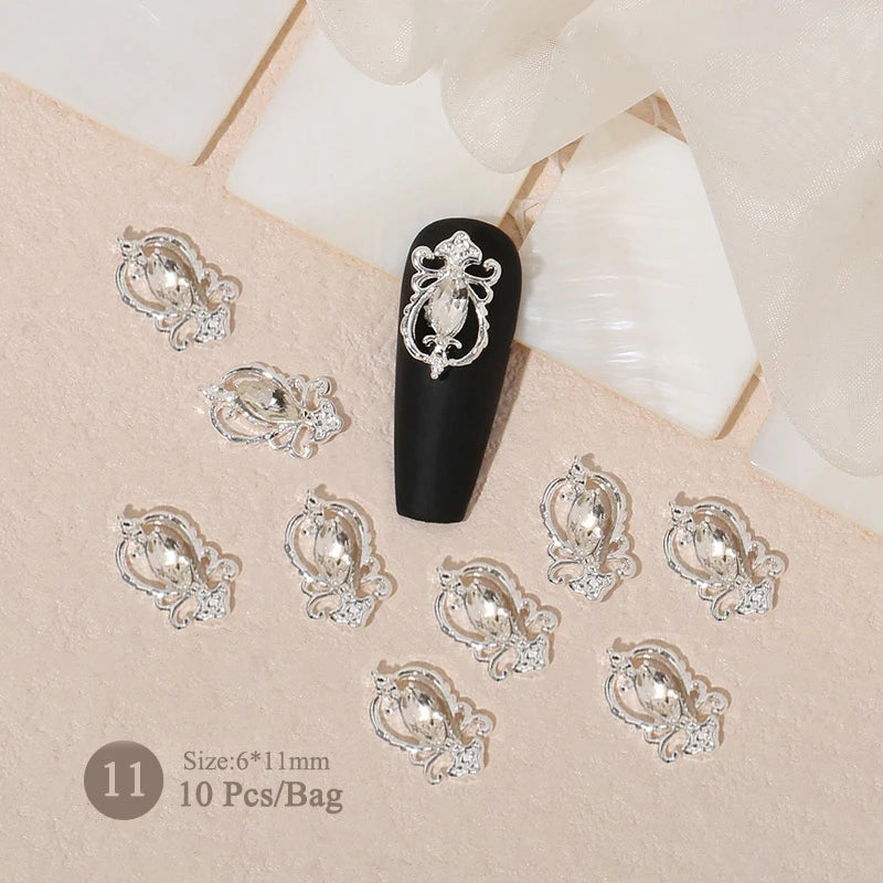 Aichashi 10pcs/bag Butterfly Shaped Nail Rhinestone Star Flower Nail Charm Silver Gold Alloy Nail Pearl Jewelry Accessories Nail Supplies