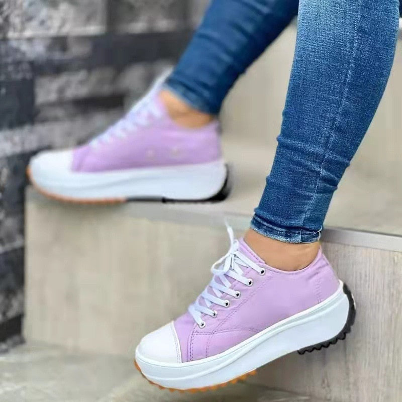 Aichashi New Woman Platform Sneakers Women Casual Shoes Female Canvas Shoes Tennis Ladies Shoes Chunky Sneakers Lace Up Shoe Plus Size