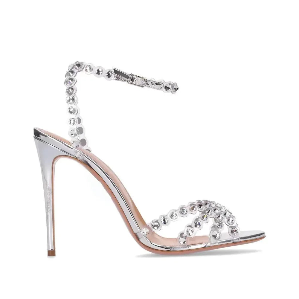 aichashi  -  Luxury Rhinestone High Heels Women Pumps Fish Mouth Sexy Thin Heel Sandals Dress Bridal Shoes Summer Designer Sandalias Mujer