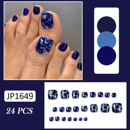 Aichashi False Toe Nails Summer Simple Wearable Fake Toenails Set Press On Nail French Removable Nail Stickers With Glue For Girls 24pcs