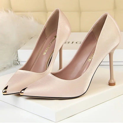 aichashi  -  Shoes New Women Pumps Spring High Heels Satin Luxurious Banquet Shoes Stiletto Metal Tip Heels Women Party Shoes