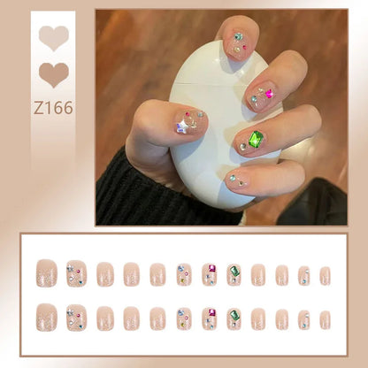 24pcs/box Fake Nails Short Detachable Finished Fingernails Ballet Wearable False Nails press on Square Head Full Cover Nails Tip