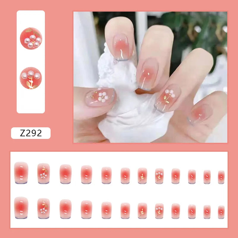 Aichashi Nail Art Fake Nails Long Island Iced Tea Wearing Jiashan Camellia Flower 3D Light Change Love Girl Blush Wearing Press on Nails