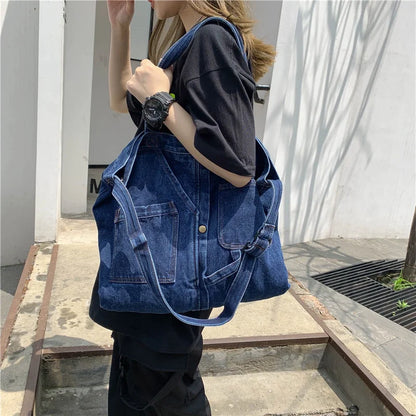 Aichashi BACK TO SCHOOL Denim Shoulder Bags for Women Casual Jeans Bags Designer Tote Crosbody Luxury Handbags Denim Shopping Bag Bolsos Para Mujer