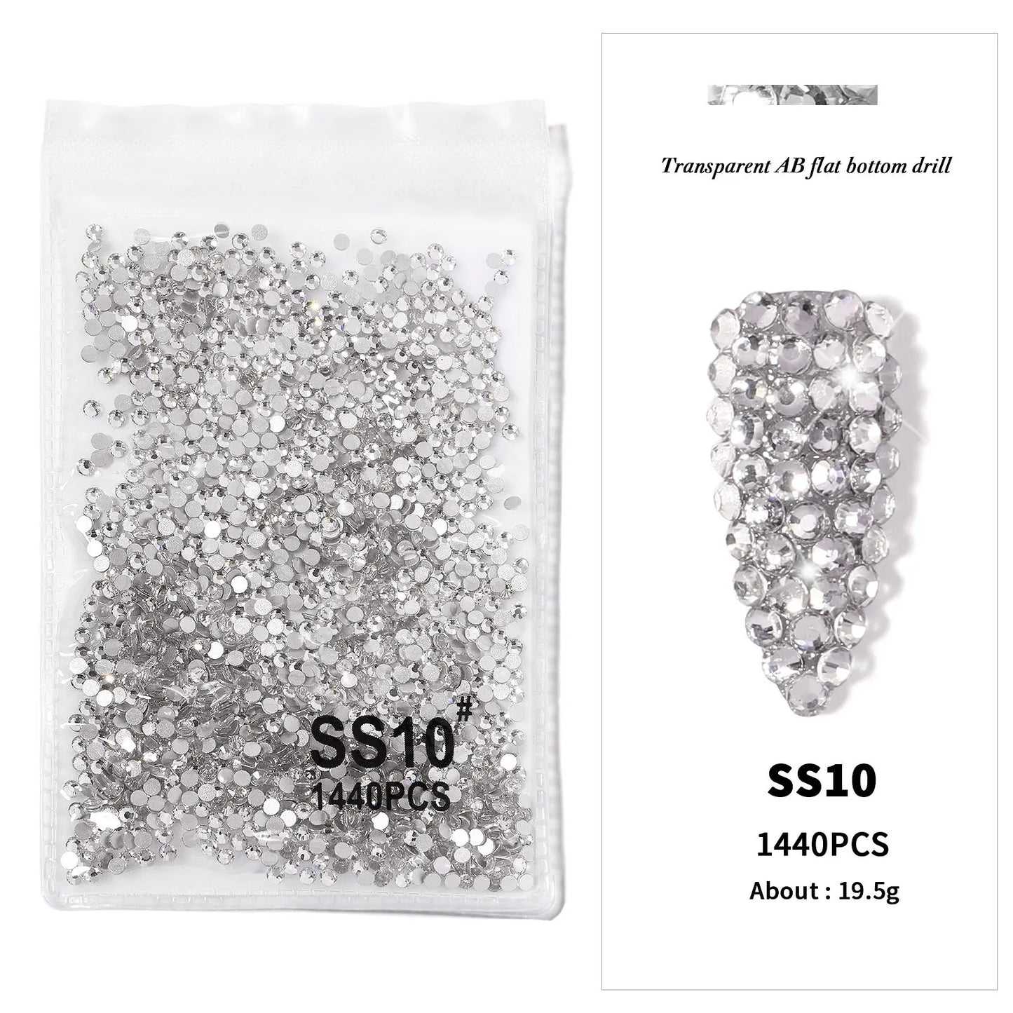 144/288 /1440pcs SS3-SS50 Crystal AB Clear Nail Rhinestones Non Hotfix Flat Back Stones DIY Strass Nail Art Decor Accessories