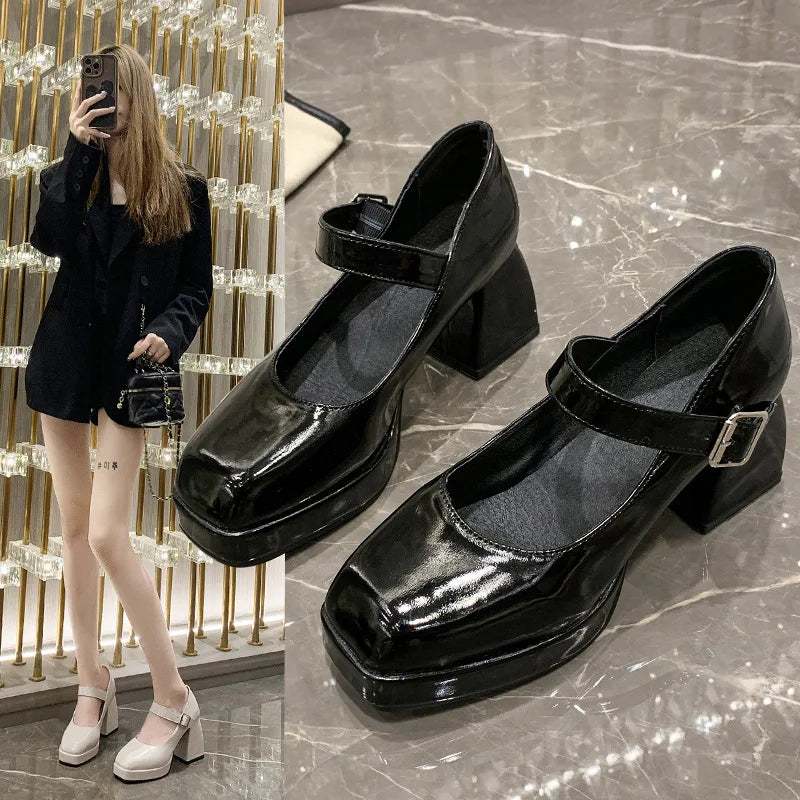 aichashi  -  Lolita Shoes Branded Pumps  Chunky Sandals Black Heels Basketball Platform Footwear Round Toe Mary Jane Straps Fashion Lates