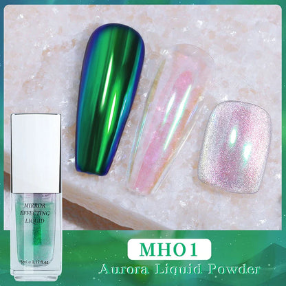 5ml Magic Chrome Liquid Aurora Powder Metallic Mirror Effect Nail Polish Function Top Coat Can Be Use on Any Color Nail Design