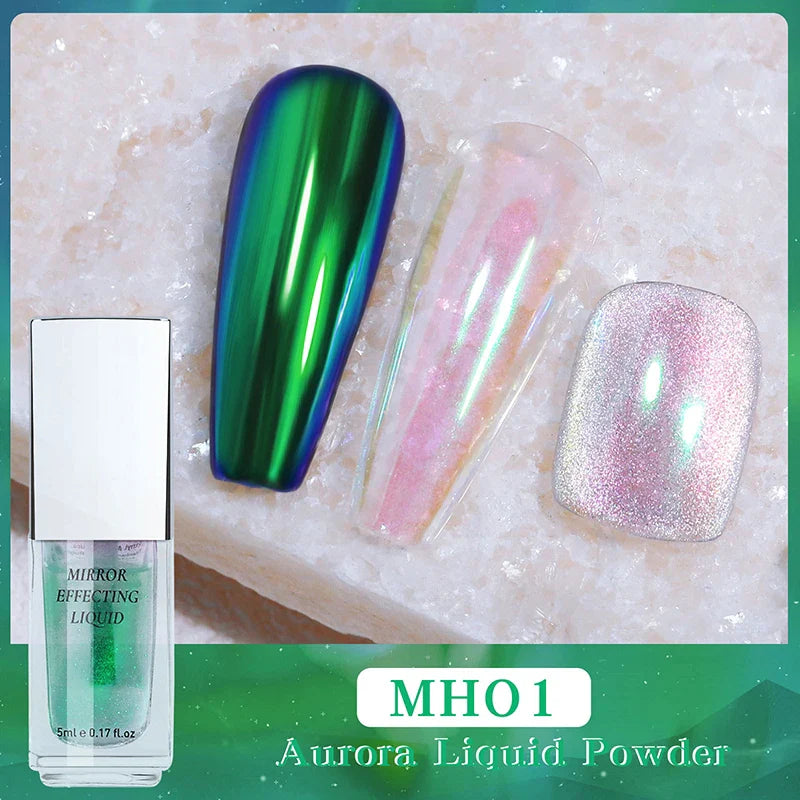 5ml Magic Chrome Liquid Aurora Powder Metallic Mirror Effect Nail Polish Function Top Coat Can Be Use on Any Color Nail Design