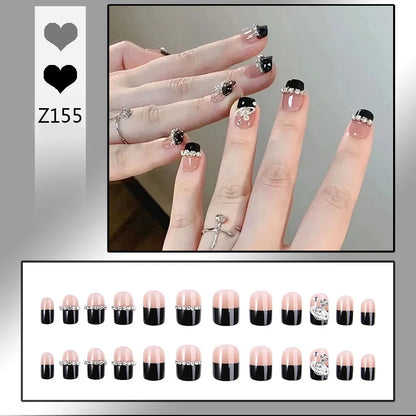 24pcs/box Fake Nails Short Detachable Finished Fingernails Ballet Wearable False Nails press on Square Head Full Cover Nails Tip