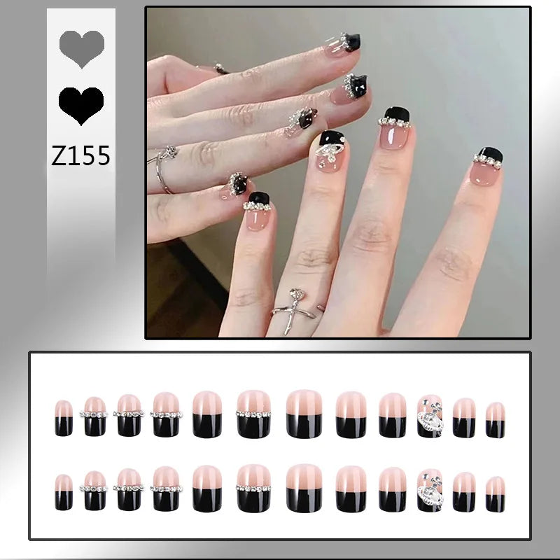 24pcs/box Fake Nails Short Detachable Finished Fingernails Ballet Wearable False Nails press on Square Head Full Cover Nails Tip