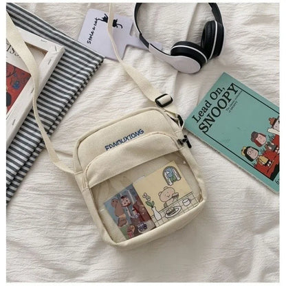 Aichashi Japanese Canvas Student Crossbody Bags for Women Cartoon Small Shoulder Bag Cute Fashion Kawaii Girl Messenger Bag Phone