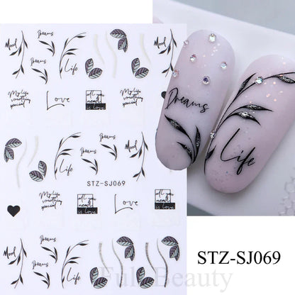 Aichashi Acrylic Flowers Nails Art Stickers White Floral Petal Leaf Sliders For Nails Wedding Design Manicure Decoration