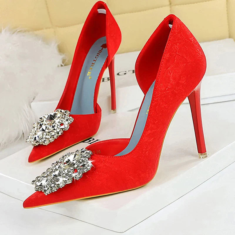 aichashi  -   Beautiful High Heels Rhinestone Women Pumps Luxury Banquet Shoes Fashion Wedding Shoes Lady Stilettos Heels Pointed Shoes