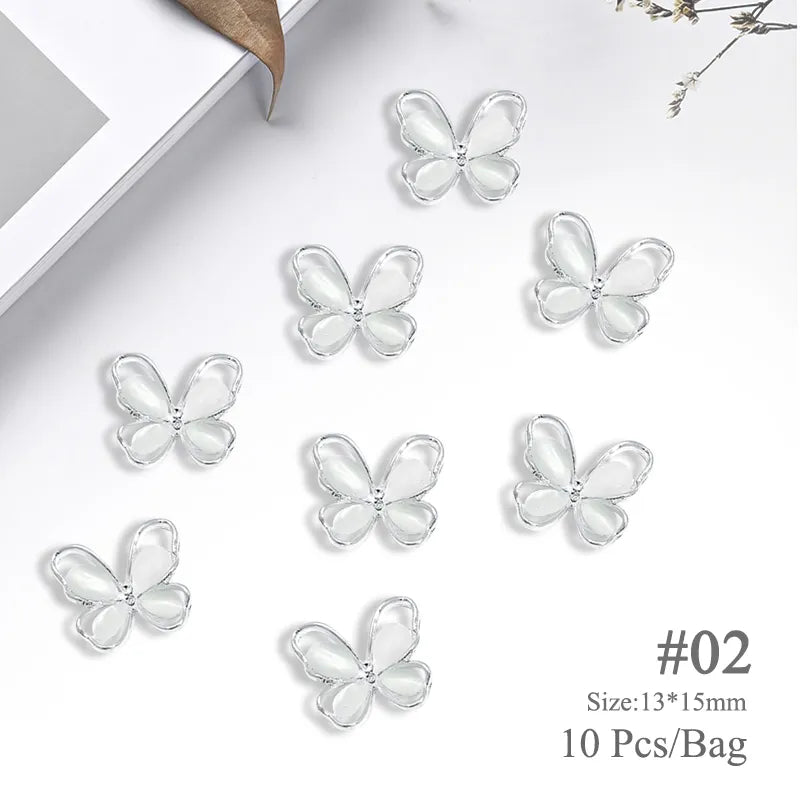 Aichashi 10pcs/bag Butterfly Shaped Nail Rhinestone Star Flower Nail Charm Silver Gold Alloy Nail Pearl Jewelry Accessories Nail Supplies