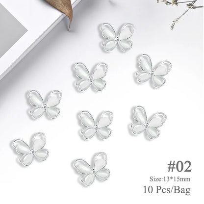 Aichashi 10pcs/bag Butterfly Shaped Nail Rhinestone Star Flower Nail Charm Silver Gold Alloy Nail Pearl Jewelry Accessories Nail Supplies