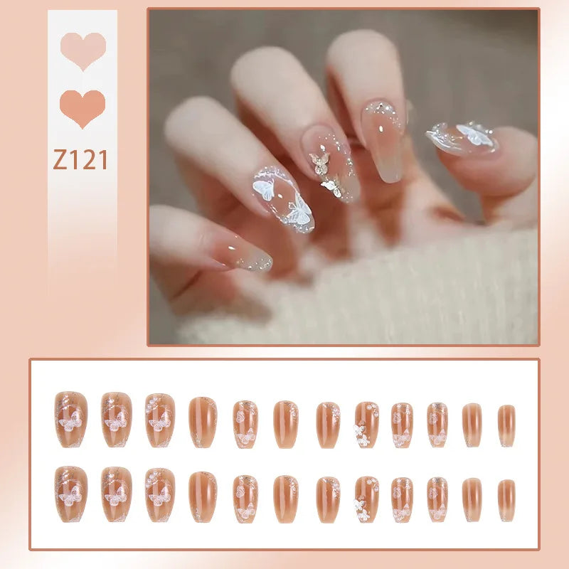 24pcs/box Fake Nails Short Detachable Finished Fingernails Ballet Wearable False Nails press on Square Head Full Cover Nails Tip