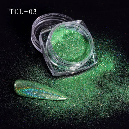 1Box Laser Nail Glitter Holographic Powder for Nails Mirror Polishing Chrome Pigments Shimmer Dip Powders Nail Art Decorations