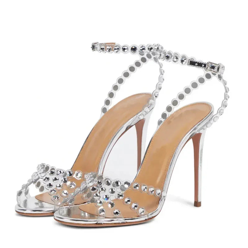 aichashi  -  Luxury Rhinestone High Heels Women Pumps Fish Mouth Sexy Thin Heel Sandals Dress Bridal Shoes Summer Designer Sandalias Mujer