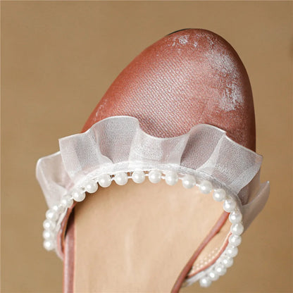 aichashi  -  Spring Women High Heels Mary Jane Pumps Party Wedding Beige Black Pink Lace Bead Decoration Princess Cosplay Summer Shoes