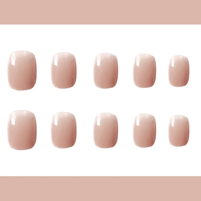 24 Pcs Glossy Short Squoval Press On Nails Pink Solid Color Gradient Fake Nails Artificial Finger Manicure False Nails