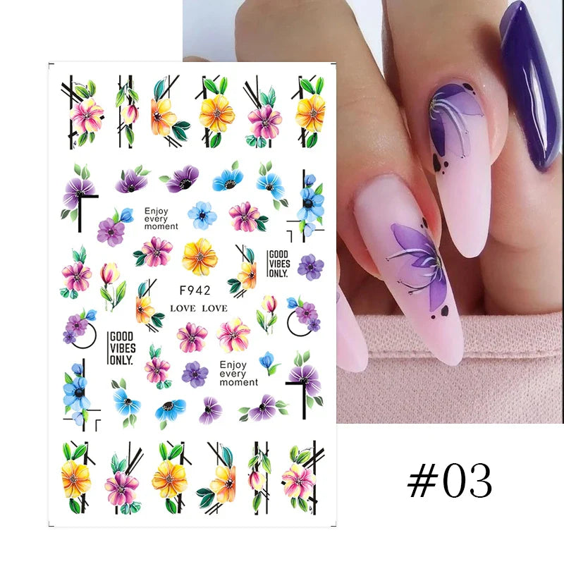 Aichashi 3D Laser Sakura Flower Nail Sticker Aurora Decals Glitter Star Butterfly Floral Adhesive Sliders Cherry Blooming Manicure