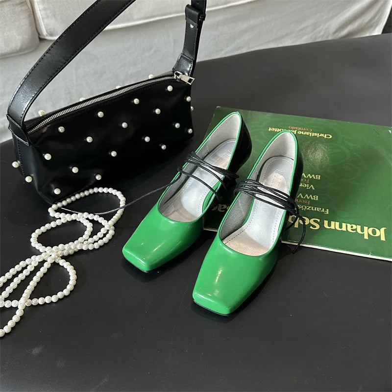 aichashi  -  Square-toed Mary Jane Shoes Women Pumps Mixed Colors Designer Slingback Shoes Female Retro Ankle Straps High Heels Mary Jane