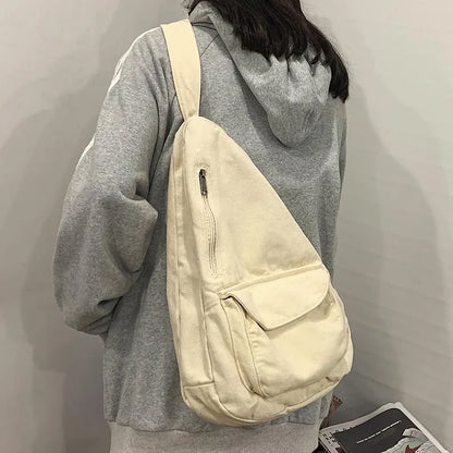 Aichashi Canvas Chest Bag Women 2024 Women Shoulder Messenger Bag Unisex Canvas Crossbody Bag Muliti Pocket Casual Women Bag