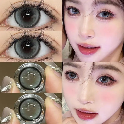 Aichashi 2PCS Color Contact Lenses with Myopia Degree -0.00 to-8.00 Gray Eye  Korea Lens Makeup Beauty Pupils