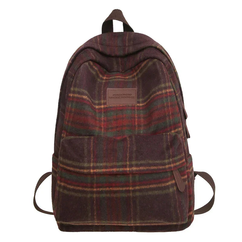 Aichashi BACK TO SCHOOL Vintage Plaid Woollen Cloth Women's Backpack Student Book Backpacks for Teenage Girls School Bags Large CapacityTravel Rucksack