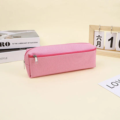 Aichashi BACK TO SCHOOL Simple Pencil Case Estuches Escolares Pencilcase School Supplies Solid Color Double Zipper Trousses Scolaires Pencil Pouch