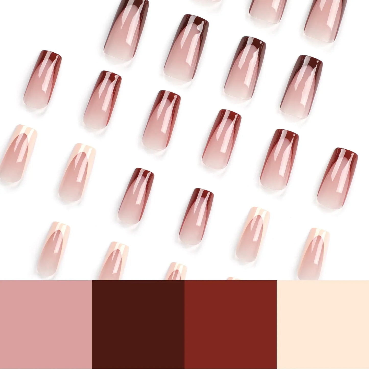 Aichashi Fashion Simple Brown Nude French Long Square Fake Nails Detachable Full Cover Finished False Nails Press on Nails with Glue