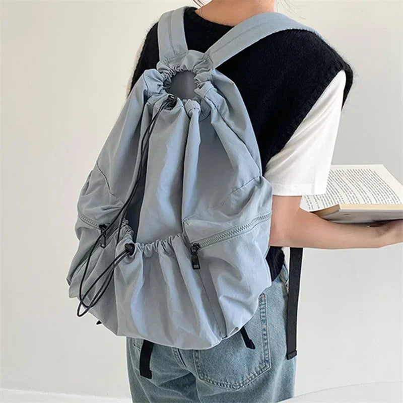 aichashi BACK TO SCHOOL Drawsting Backpacks for Women Casual Nylon Lady Backpack Light Weight Students Bag Large Capacity Travel Sac