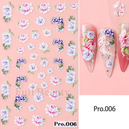 Aichashi 1Pcs Sakura Stickers For Nails 5D Embossed Spring Cherry Blossom Tulip Peony Flowers Petals Sliders Manicure Decoration