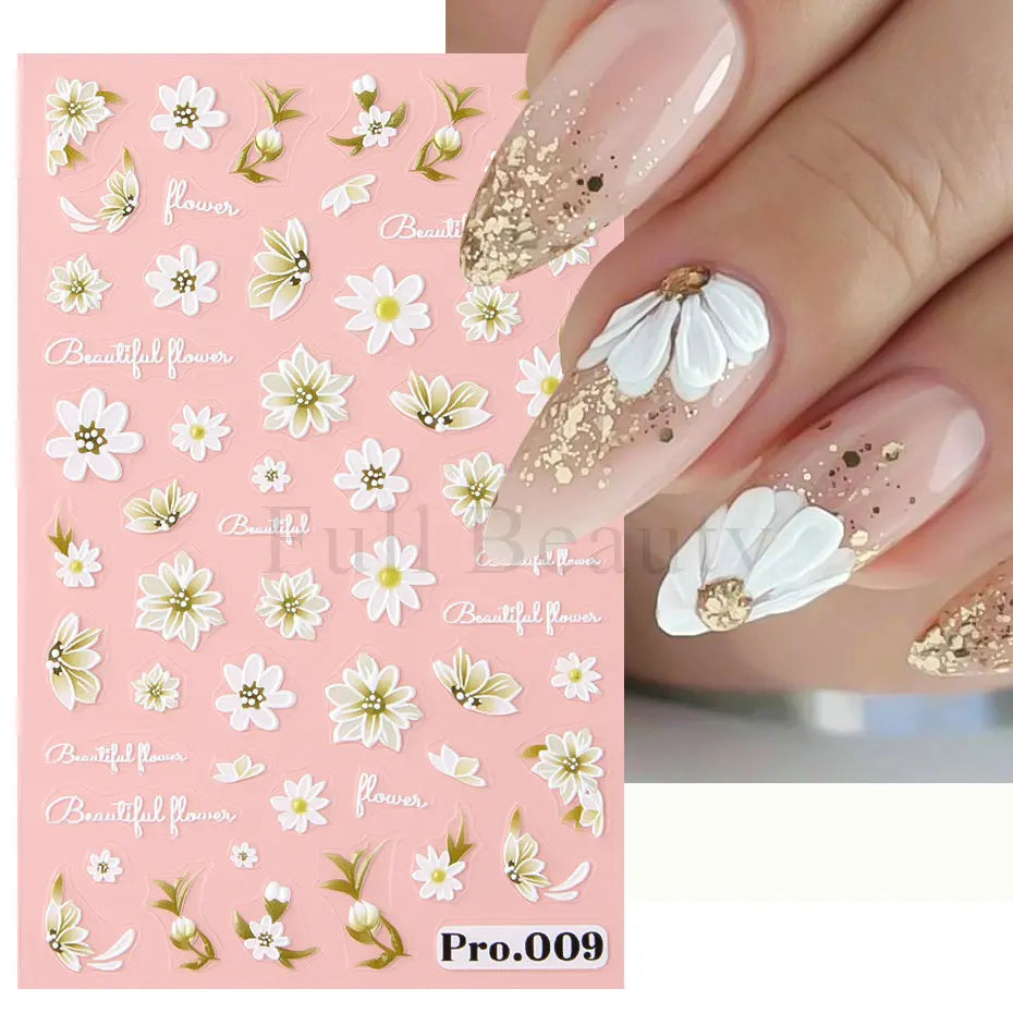 Aichashi 1Pcs Sakura Stickers For Nails 5D Embossed Spring Cherry Blossom Tulip Peony Flowers Petals Sliders Manicure Decoration