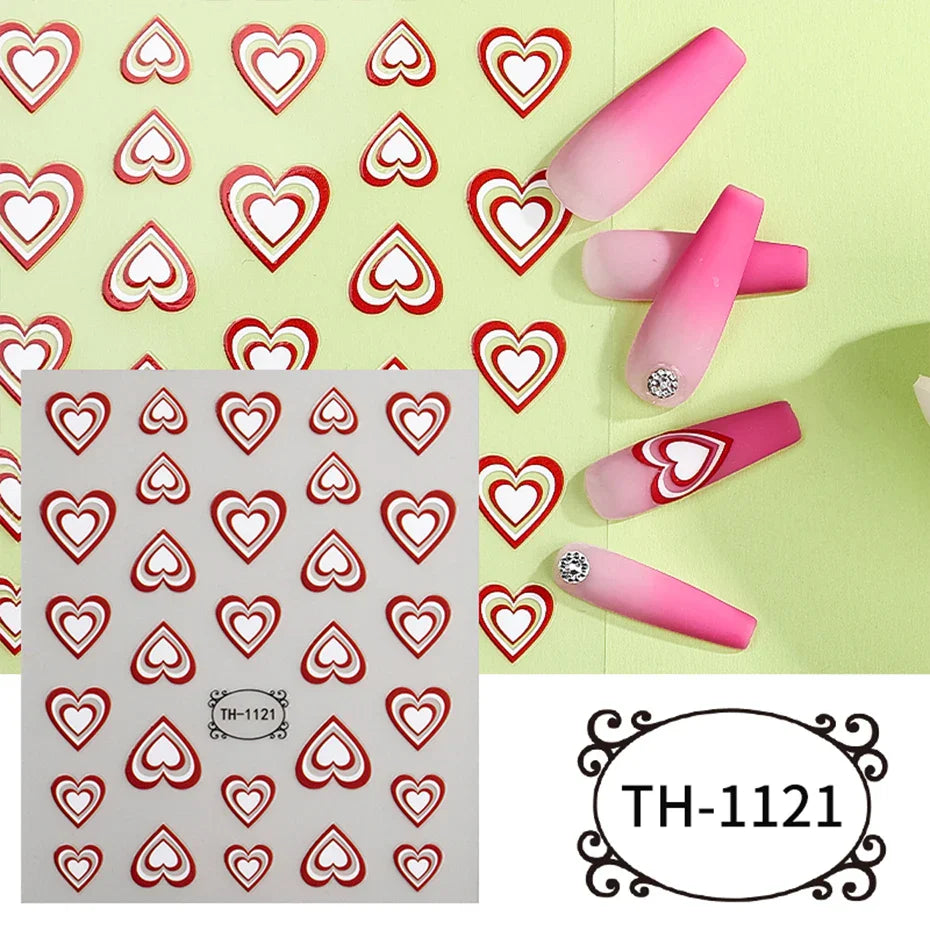 Aichashi Love Heart Nail Stickers Simple Heart Design Self-Adhesive Slider Letters Nail Art Decorations Stars Decals Manicure Accessories