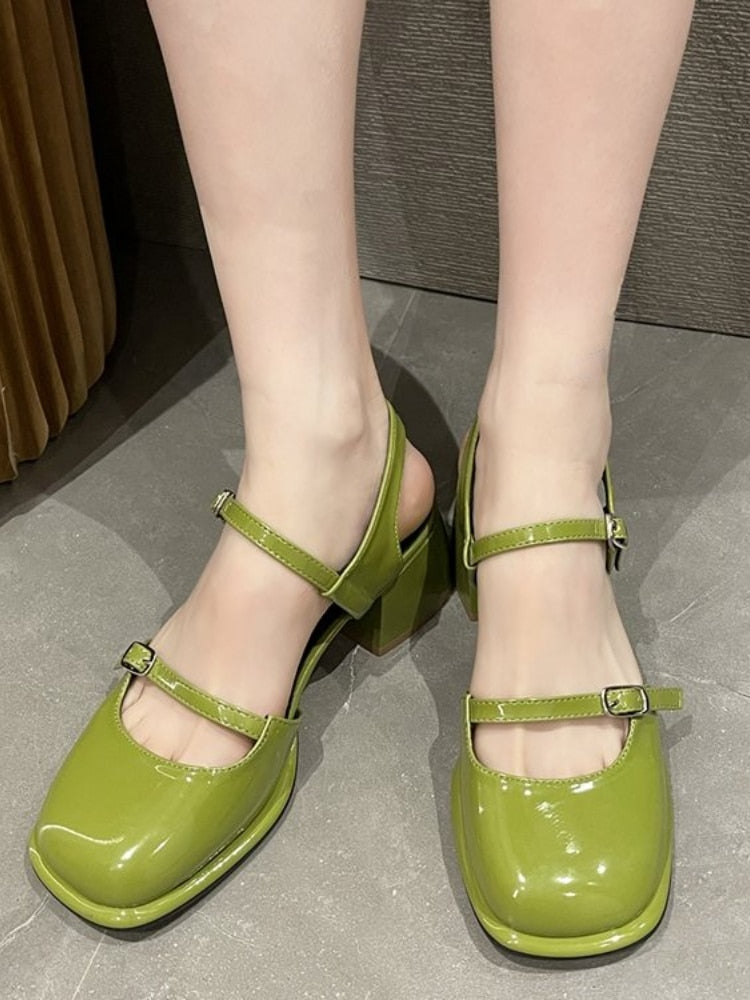 Aichashi Office Lady Sandals Woman Spring Casual Elegant Pure Color Shoes Non-slip Korean Style Medium Heel Female Shoes Design Chic