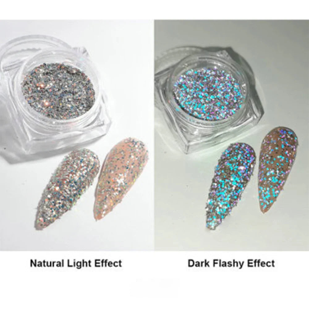 1Box Unicorn Holographic Nail Powder Silver Glitter Metallic Rub Dust Mirror Pigment Extra Fine Shiny Chrome For DIY Manicure*Y*